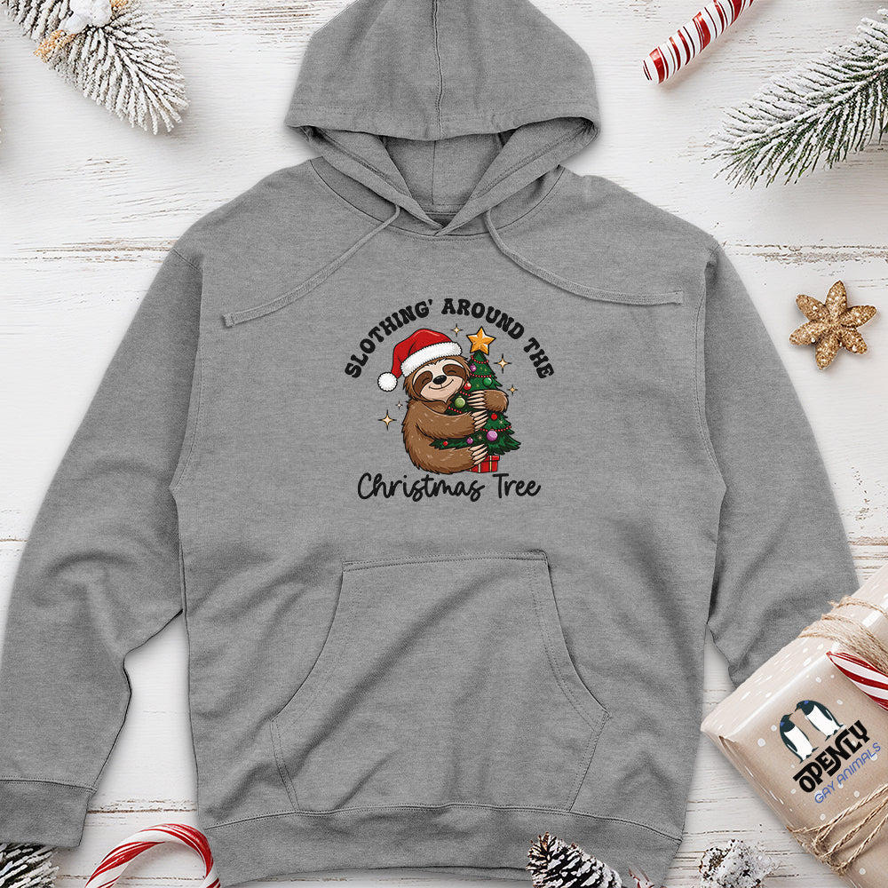 Slothing Around the Christmas Tree Unisex Midweight Hoodie