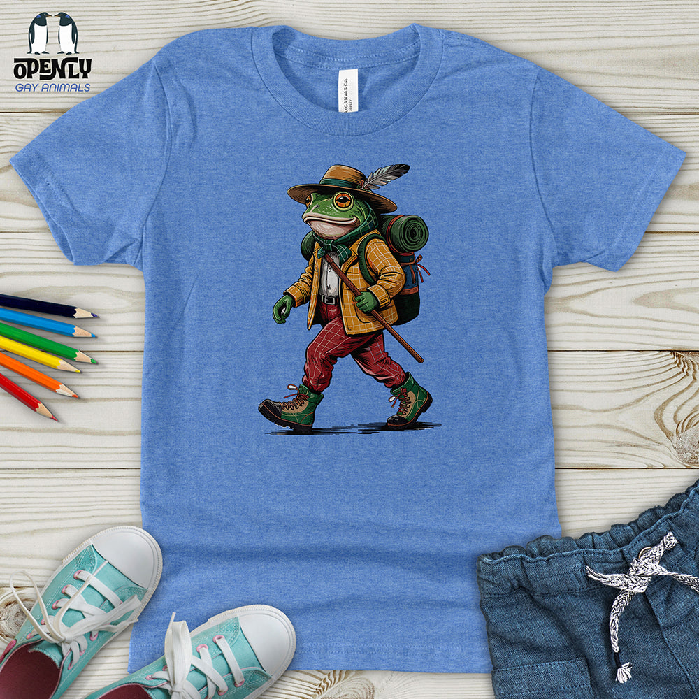 Green Frog Hiker Ready for Adventure Youth T-Shirt