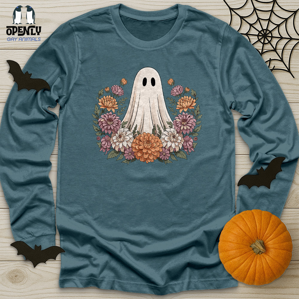 Floral Halloween Ghost Unisex Long Sleeve Tee