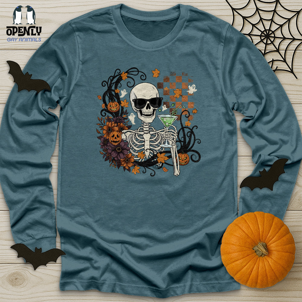 Skeleton Drink Wine Unisex Long Sleeve Tee