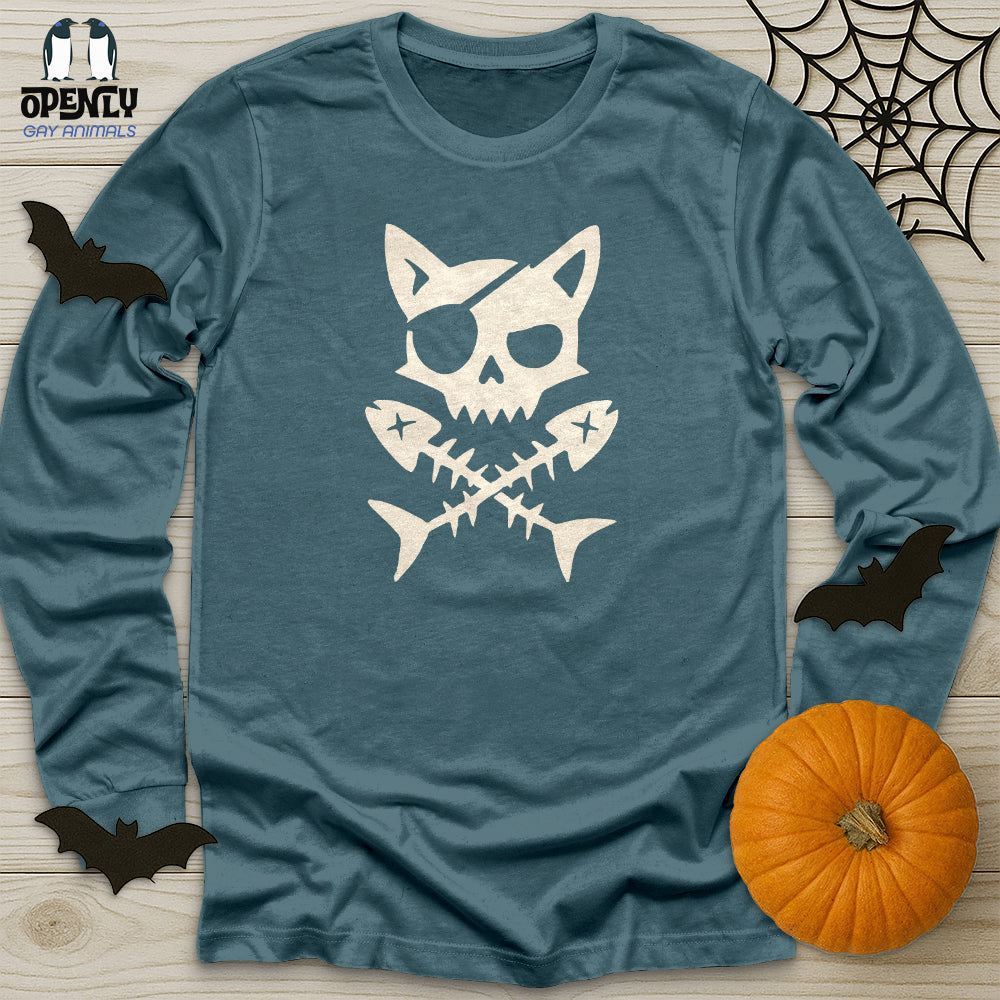 Pirate Cat and Fish Skull Unisex Long Sleeve Tee