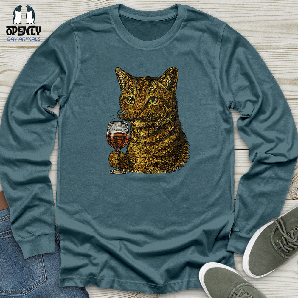 Cat With Wine Glass Unisex Long Sleeve Tee