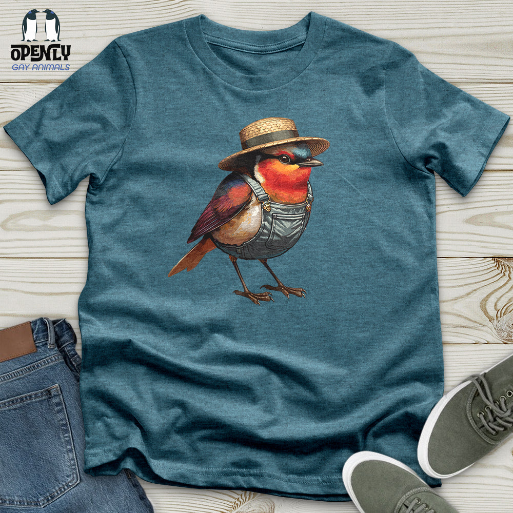 Robin Bird With a Straw Hat Unisex T-Shirt