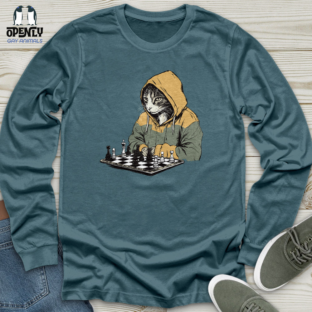 Cat Playing Chess Unisex Long Sleeve Tee