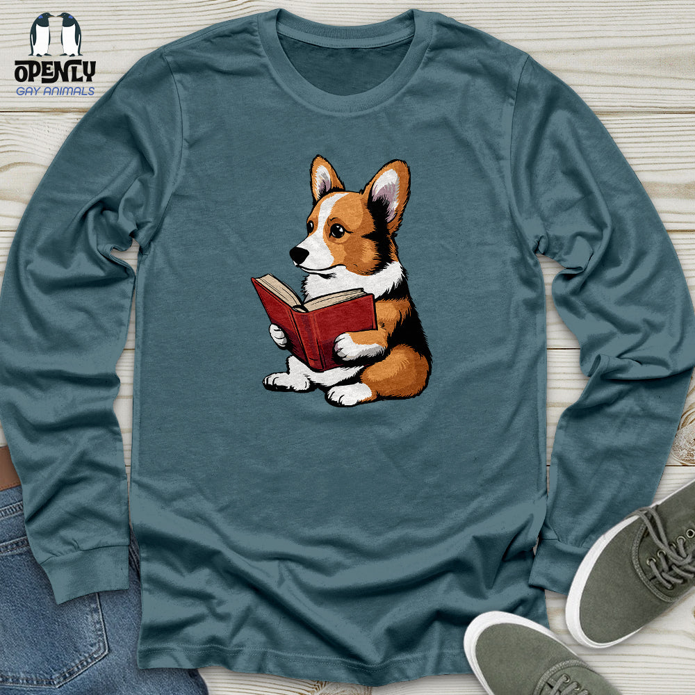 Corgi Reading Book Unisex Long Sleeve Tee