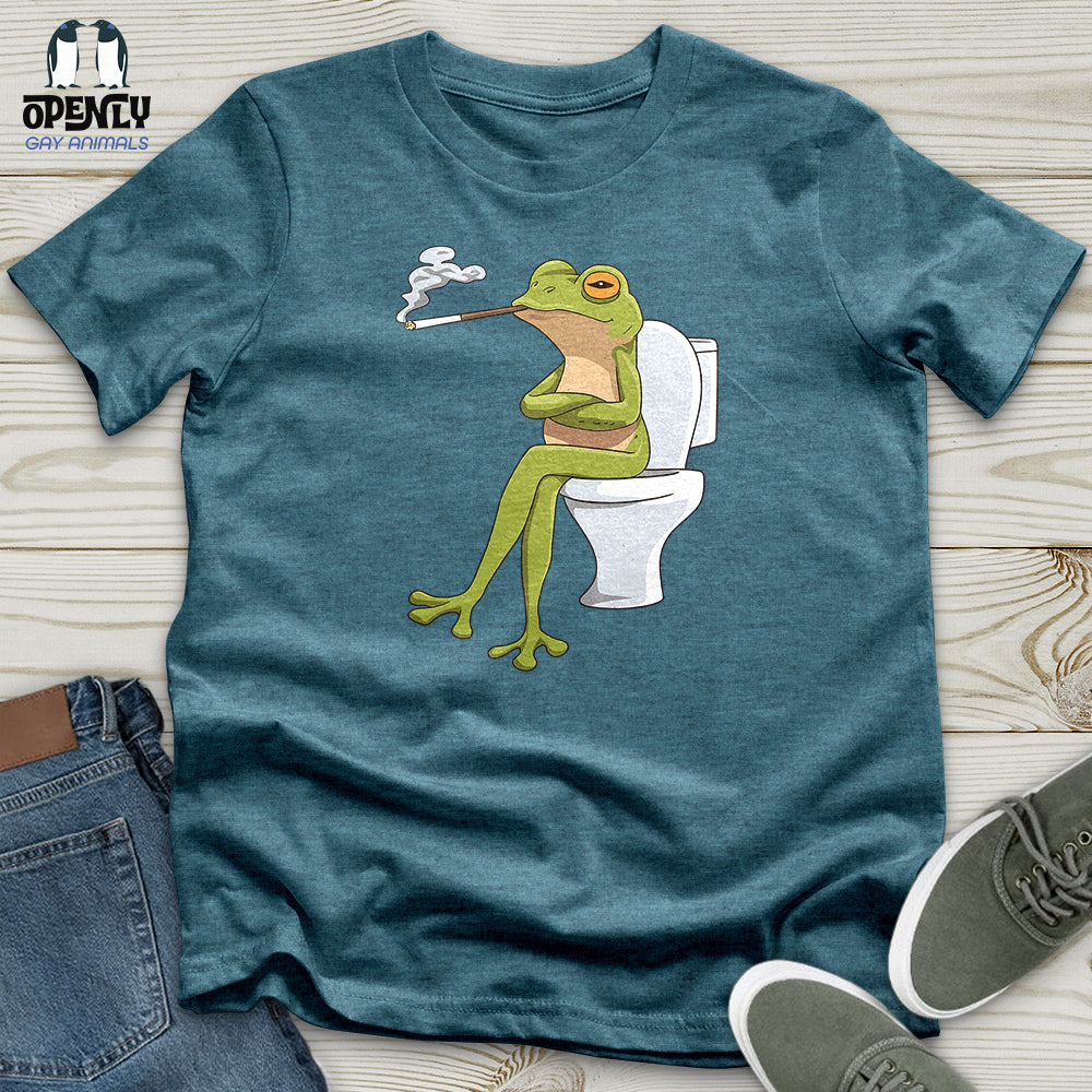 Frog Sitting on a White Toilet Unisex t-shirt