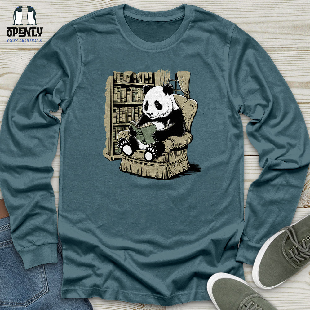 Panda Reading Book Unisex Long Sleeve Tee