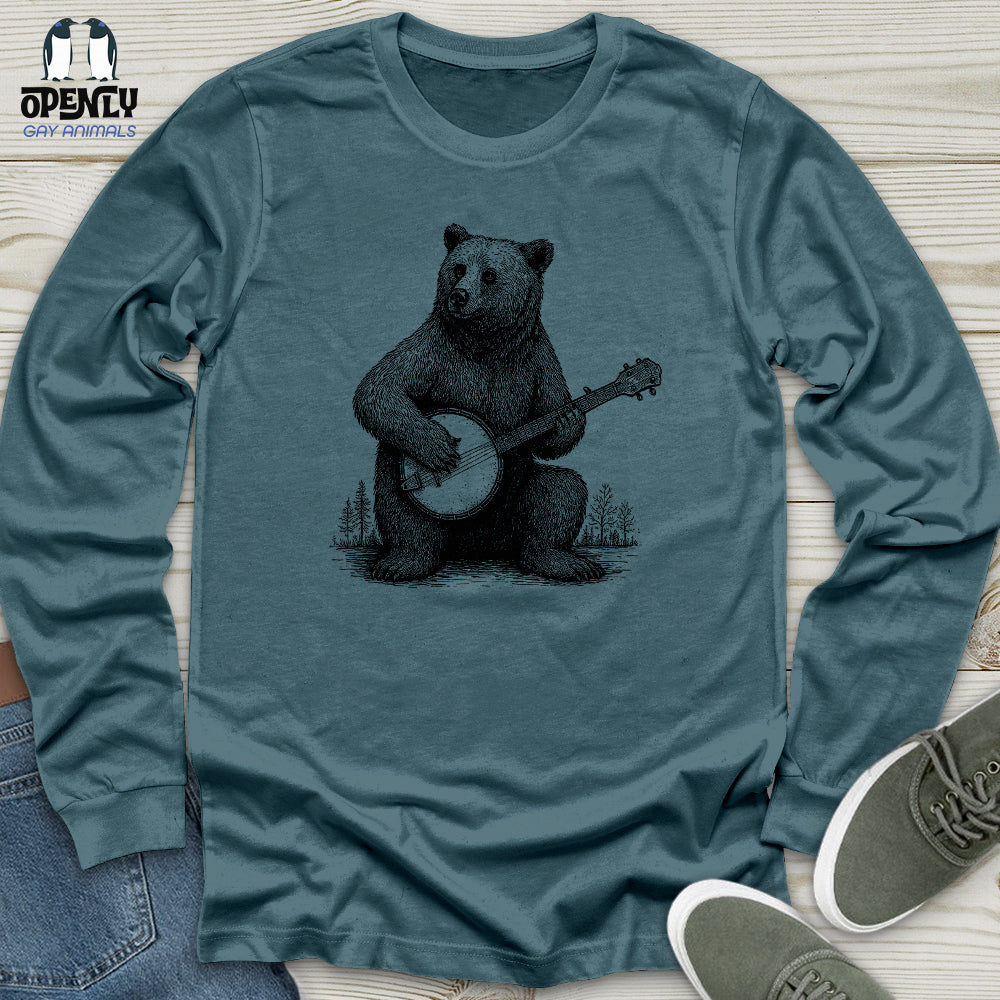 Bear Playing Banjo Unisex Long Sleeve Tee