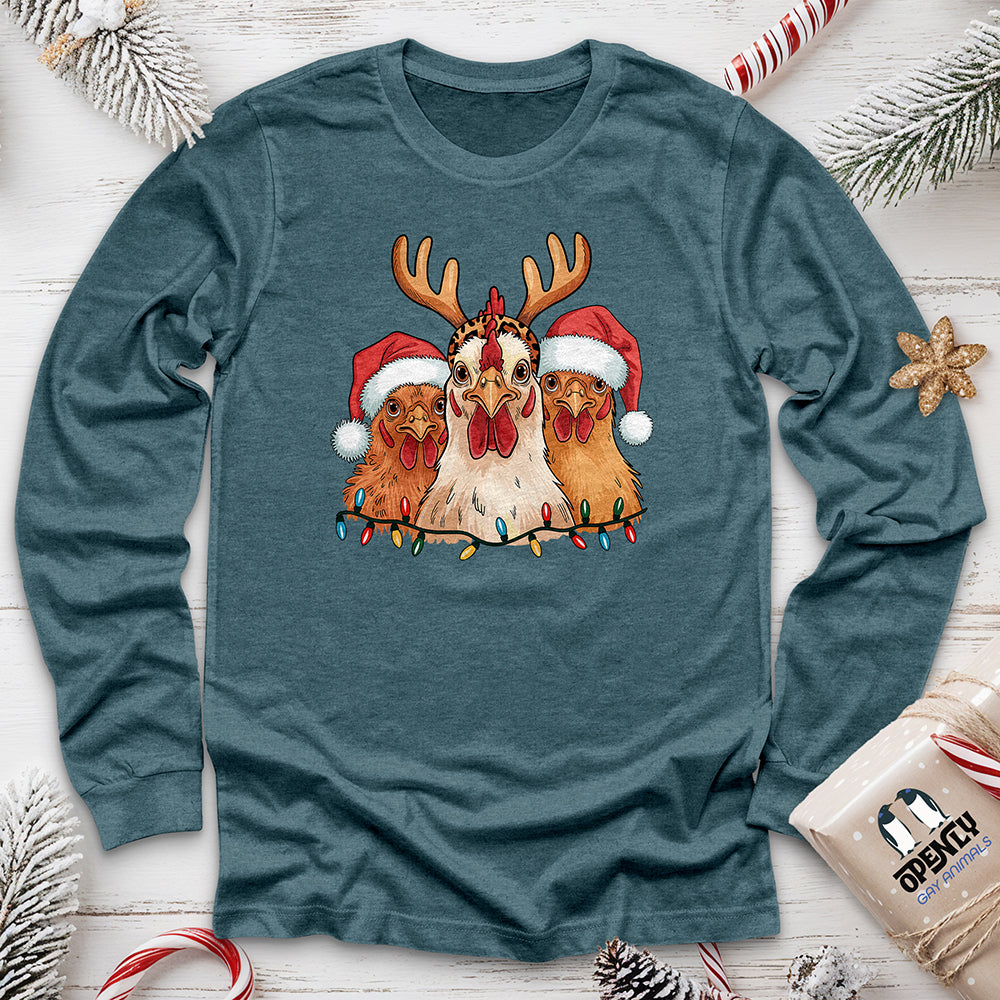 Christmas Chickens Unisex Long Sleeve Tee