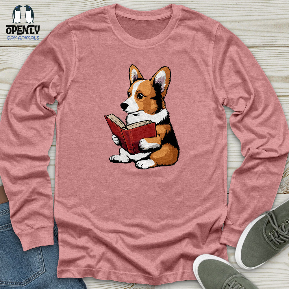 Corgi Reading Book Unisex Long Sleeve Tee