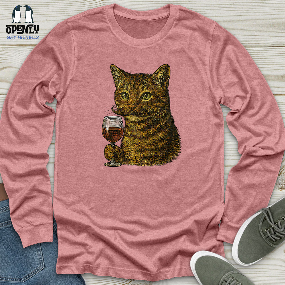 Cat With Wine Glass Unisex Long Sleeve Tee