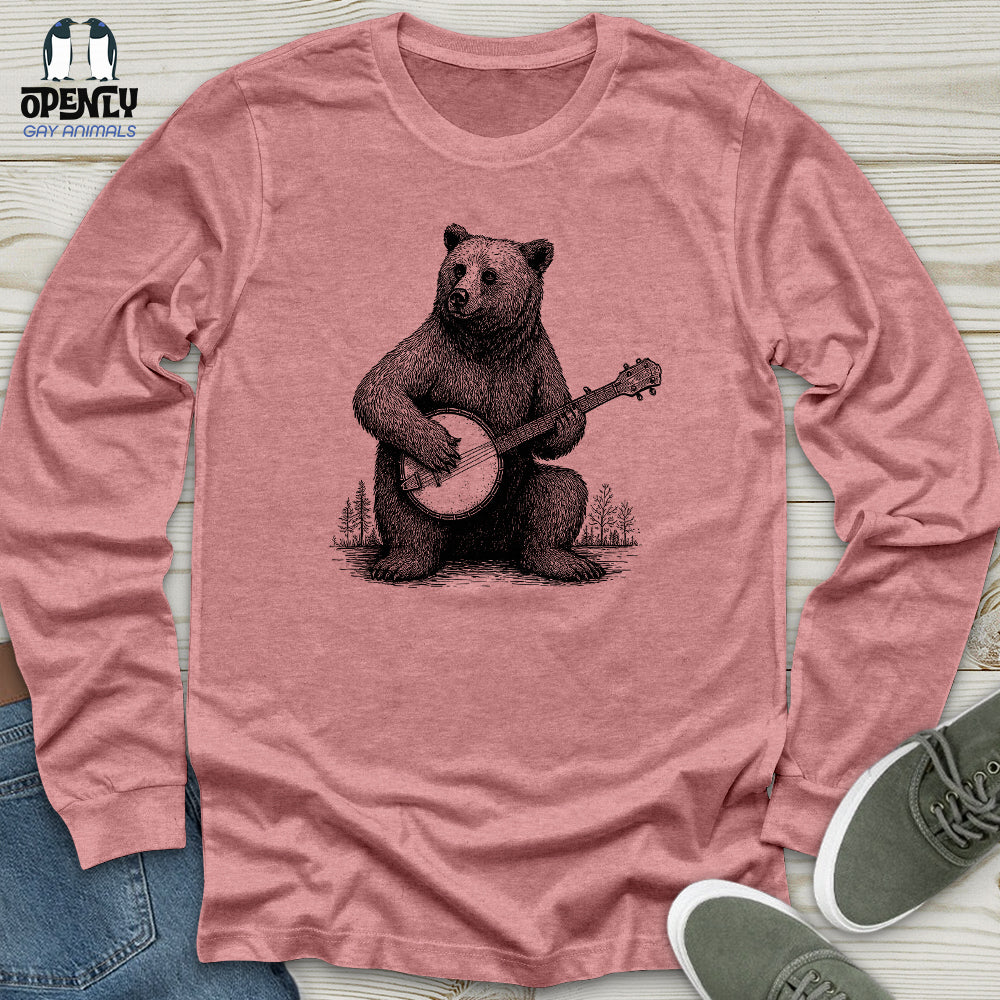 Bear Playing Banjo Unisex Long Sleeve Tee