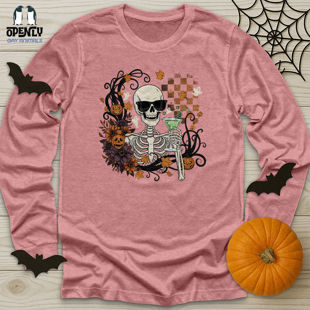Skeleton Drink Wine Unisex Long Sleeve Tee