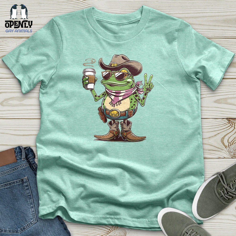 A Cowboy Frog Holding a Coffee Cup Unisex T-Shirt