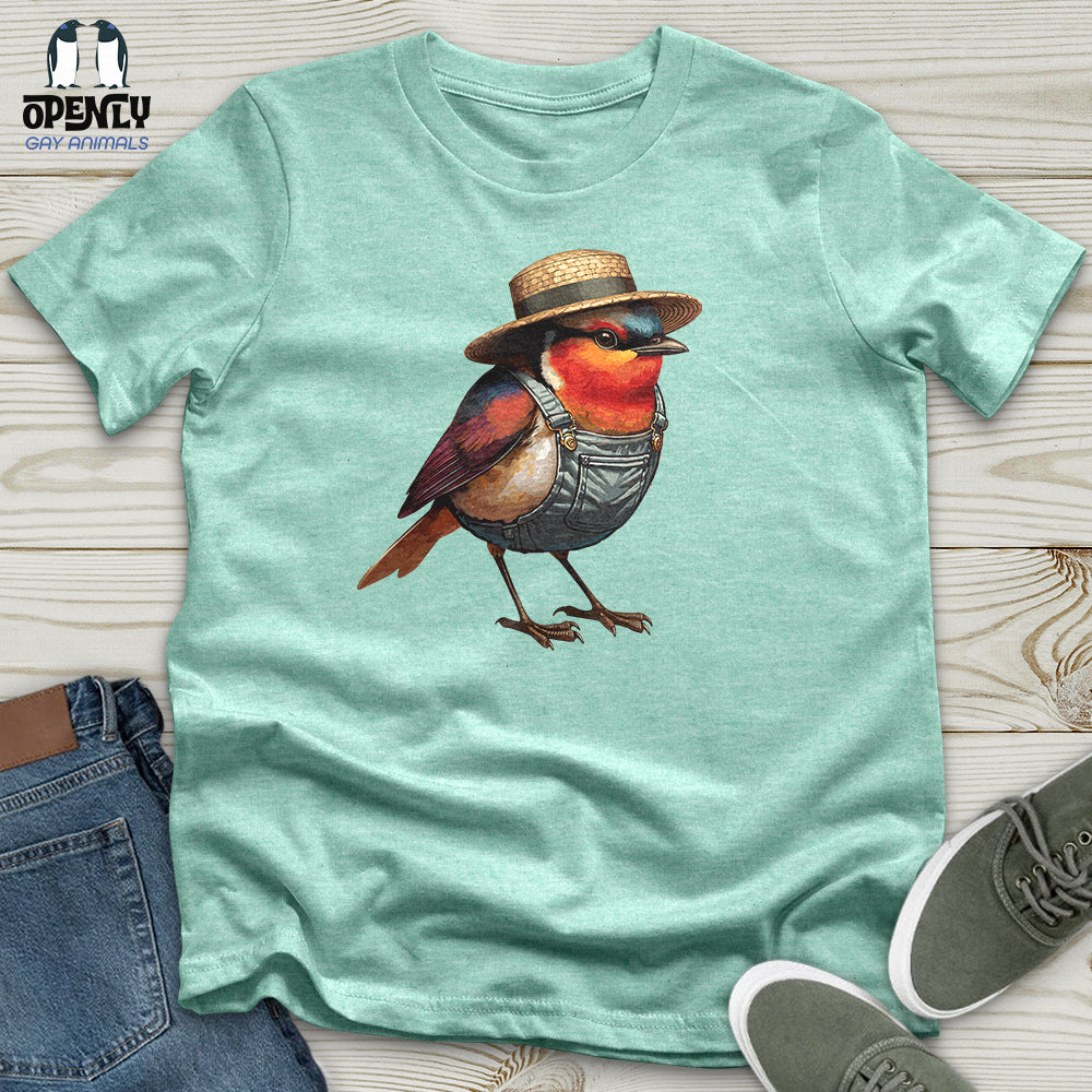 Robin Bird With a Straw Hat Unisex T-Shirt