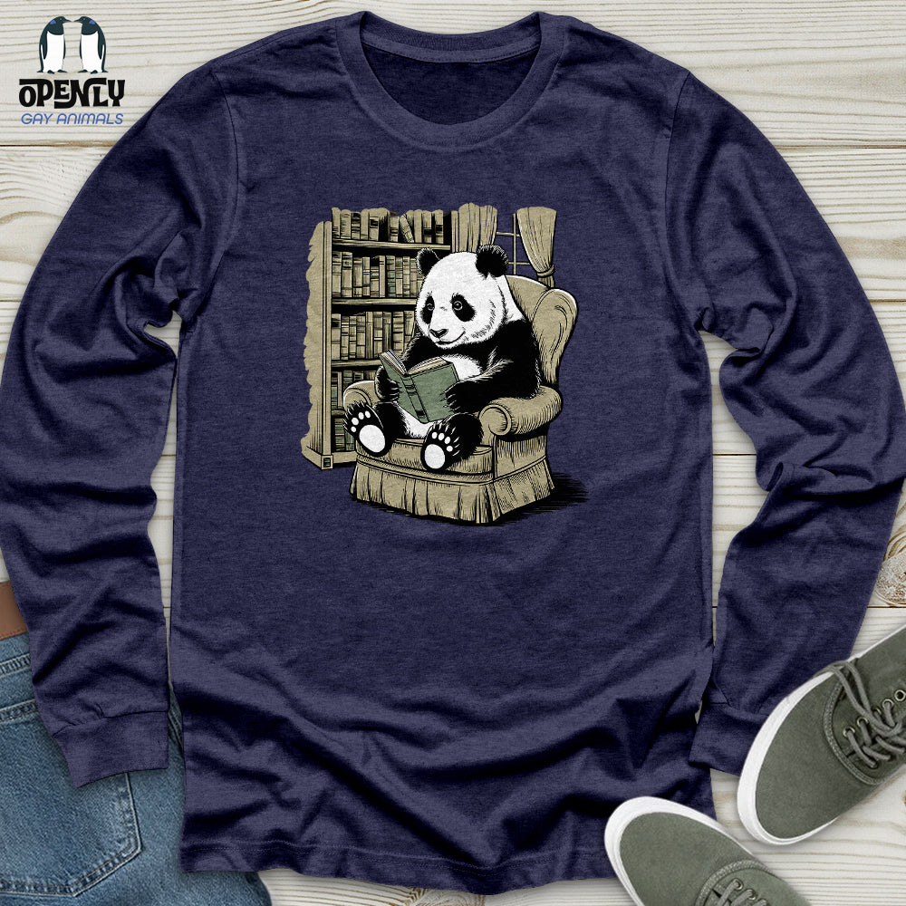 Panda Reading Book Unisex Long Sleeve Tee