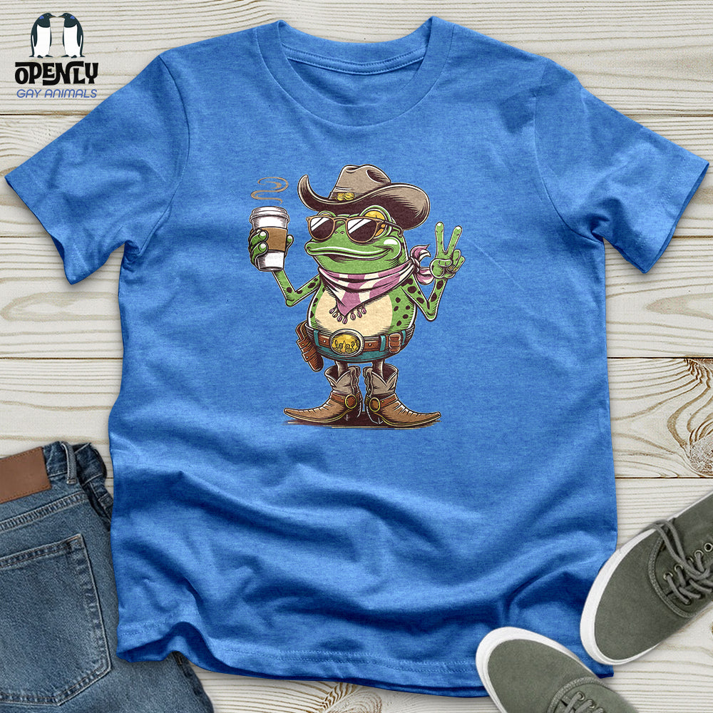 A Cowboy Frog Holding a Coffee Cup Unisex T-Shirt