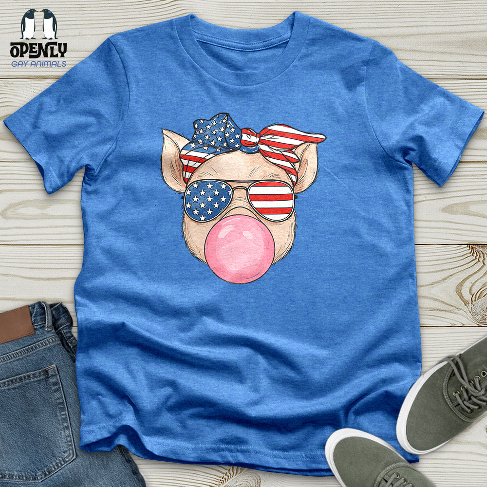 Patriotic Pig Blowing Bubble Gum Unisex T-Shirt