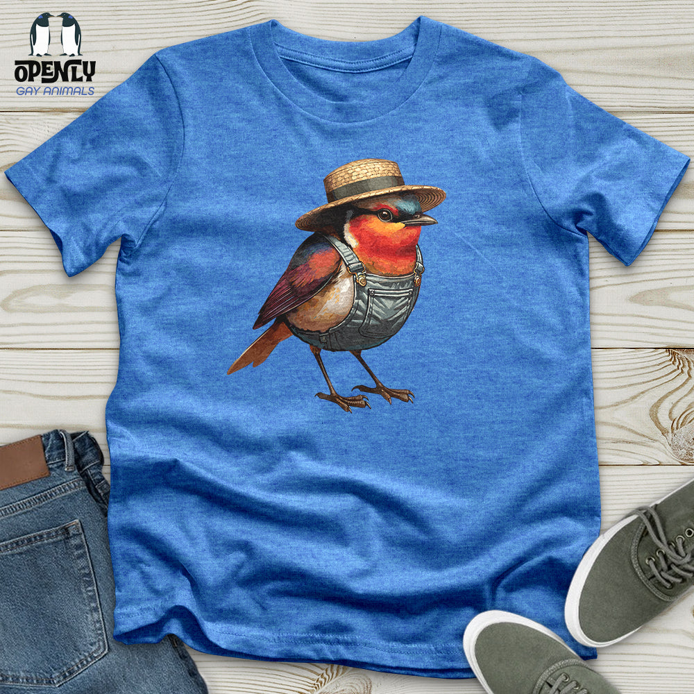 Robin Bird With a Straw Hat Unisex T-Shirt