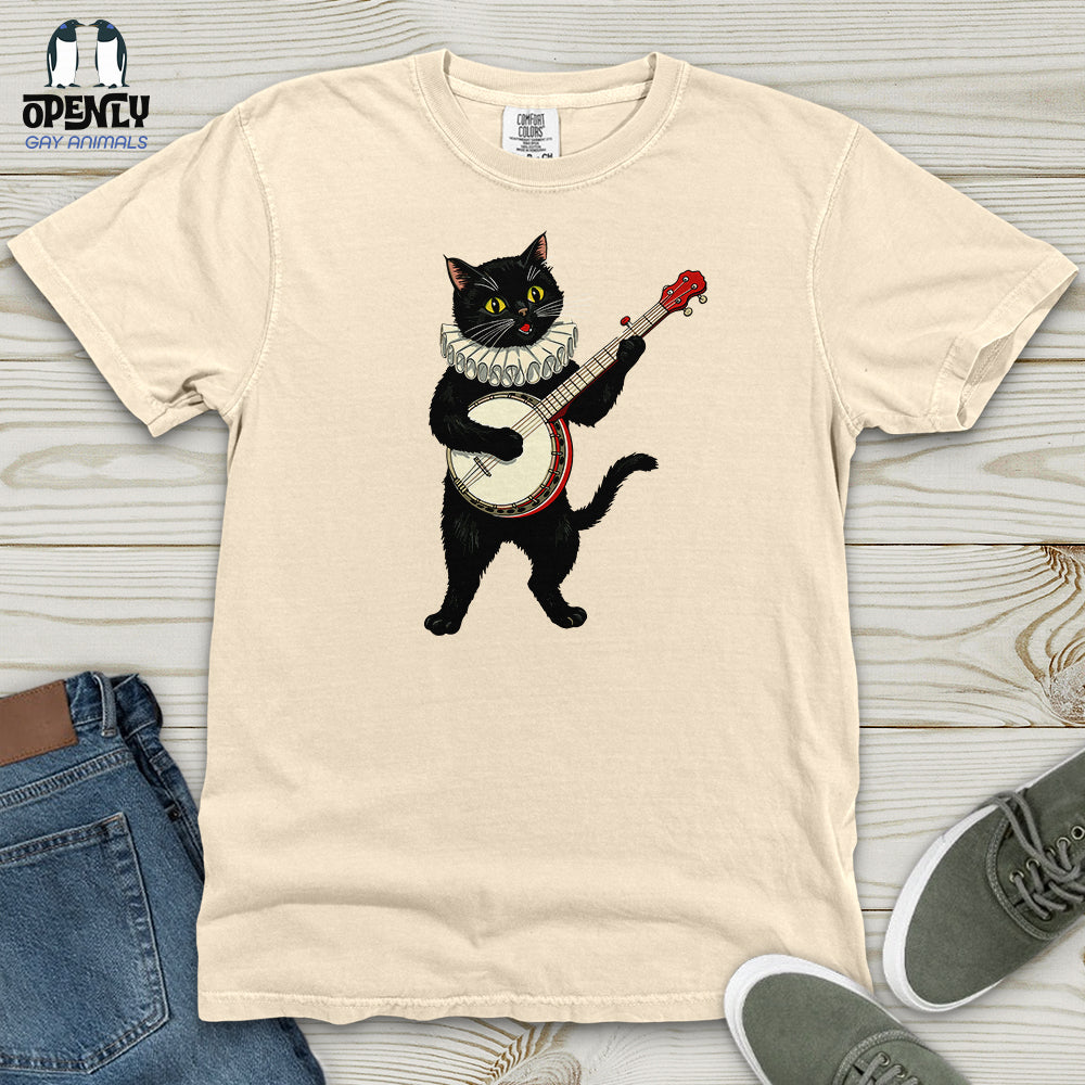 Cat Playing a Banjo Heavy Cotton Comfort Colors Tee