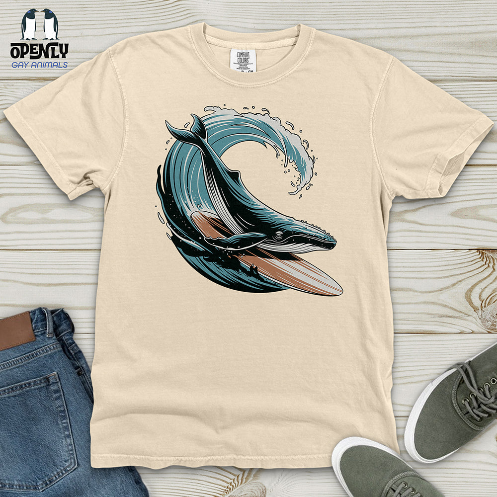 Whale Surfing on a Surfboard Heavy Cotton Comfort Colors Tee