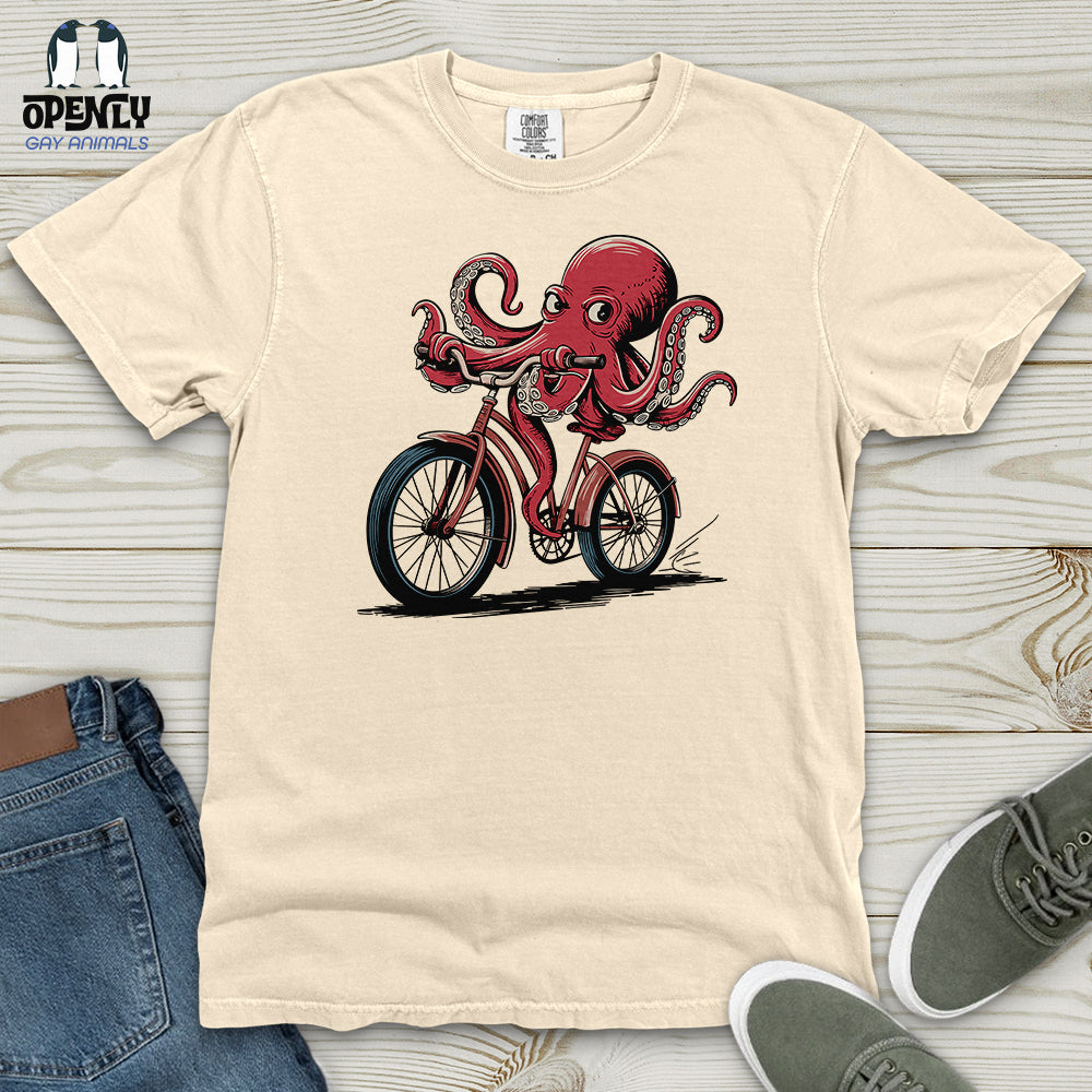 Octopus Riding Bicycle Heavy Cotton Comfort Colors Tee