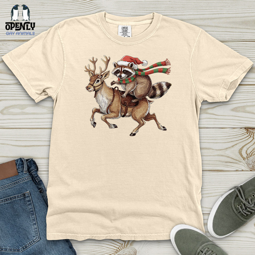Raccoon Riding Reindeer Heavy Cotton Comfort Colors Tee