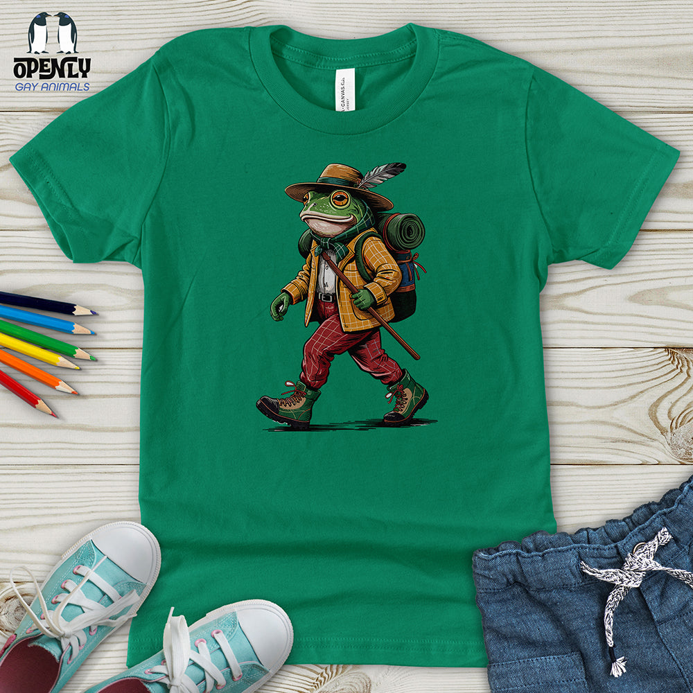 Green Frog Hiker Ready for Adventure Youth T-Shirt