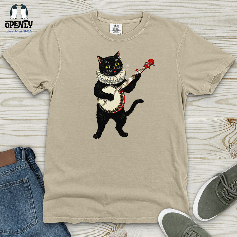 Cat Playing a Banjo Heavy Cotton Comfort Colors Tee