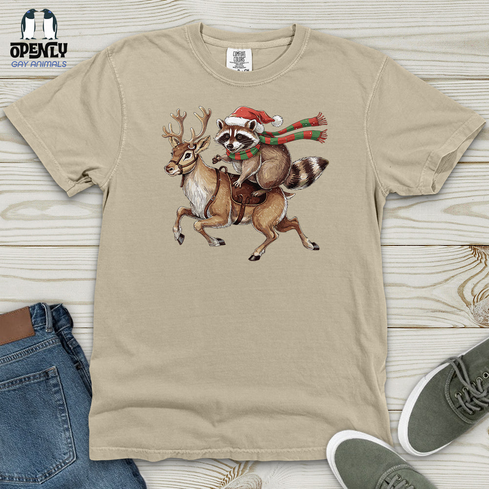 Raccoon Riding Reindeer Heavy Cotton Comfort Colors Tee
