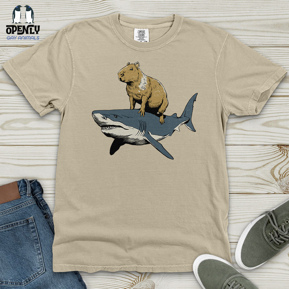 Capybara Riding Shark Heavy Cotton Comfort Colors Tee