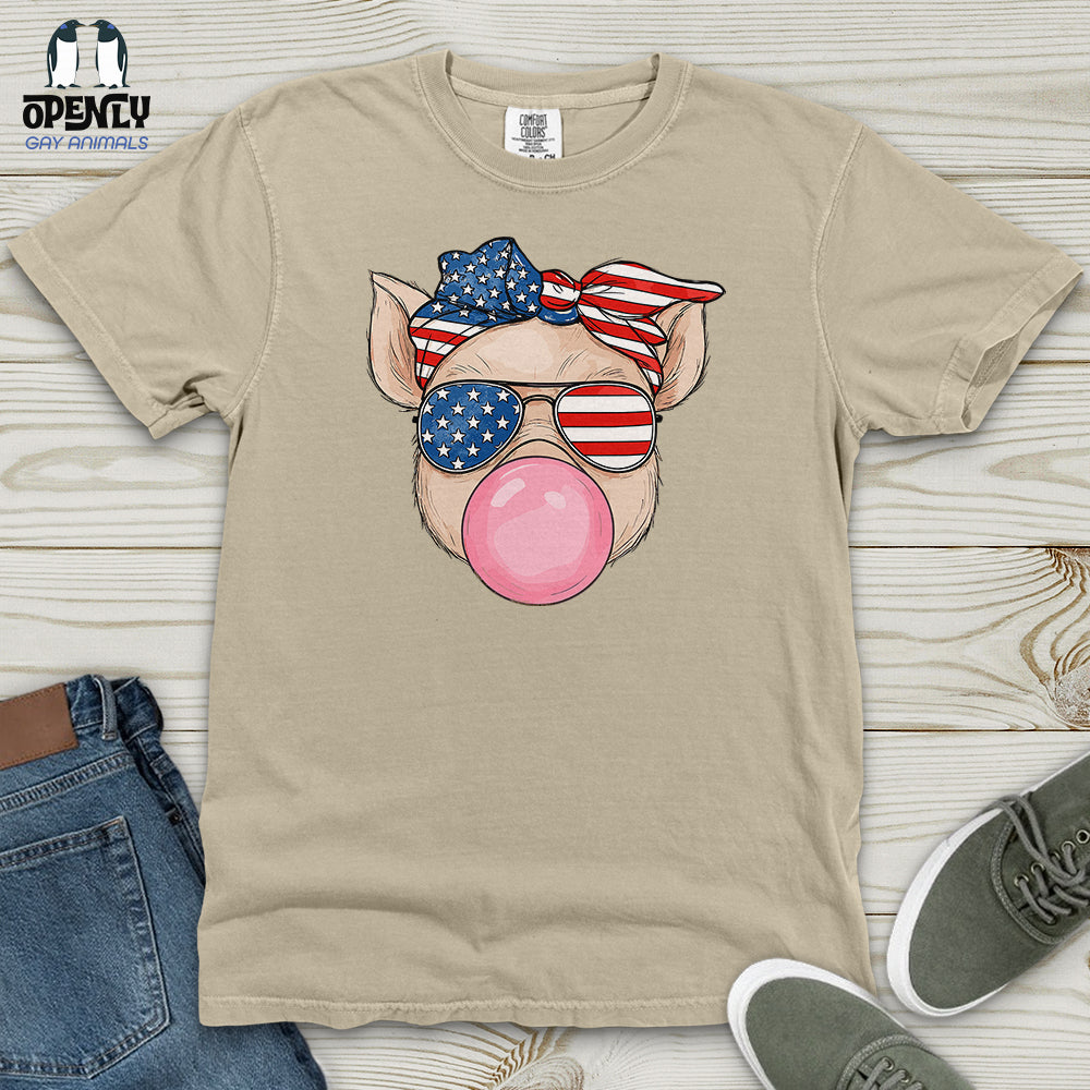 Patriotic Pig Blowing Bubble Gum Heavy Cotton Comfort Colors Tee