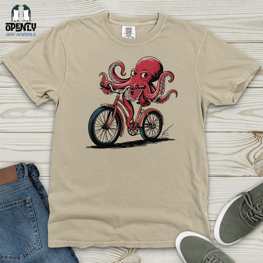 Octopus Riding Bicycle Heavy Cotton Comfort Colors Tee