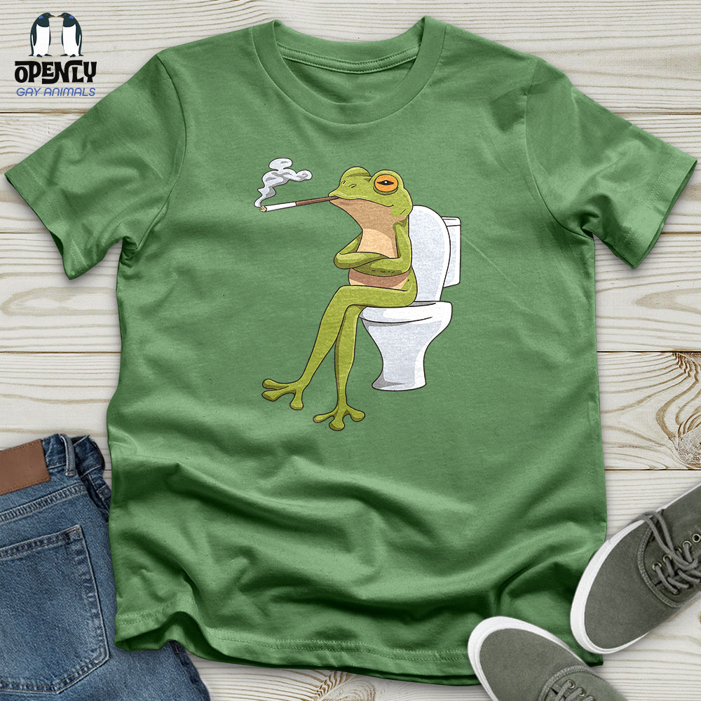 Frog Sitting on a White Toilet Unisex t-shirt