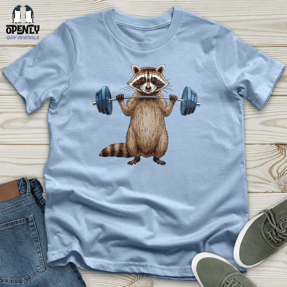 Raccoon Dumbbelling Unisex t-shirt