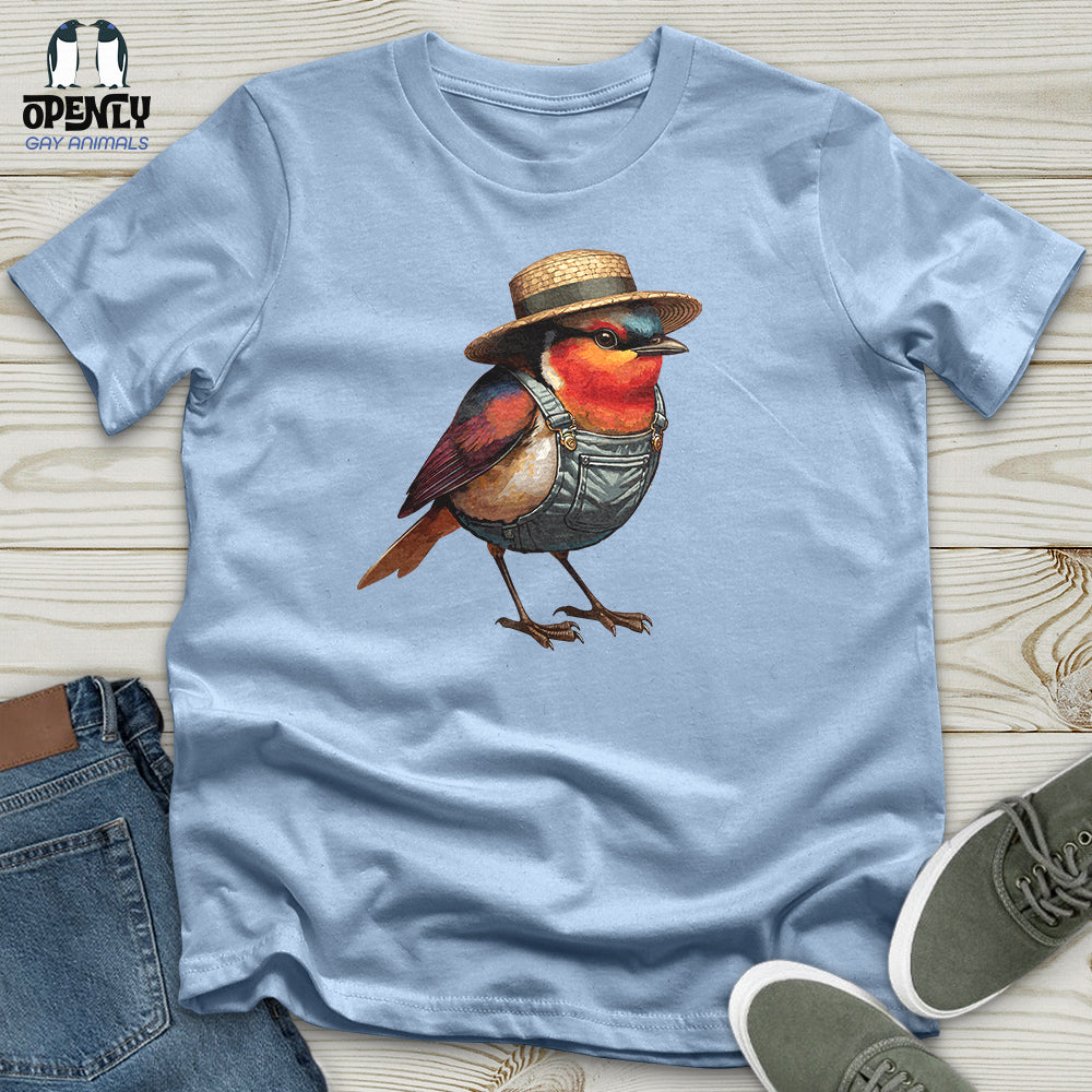 Robin Bird With a Straw Hat Unisex T-Shirt