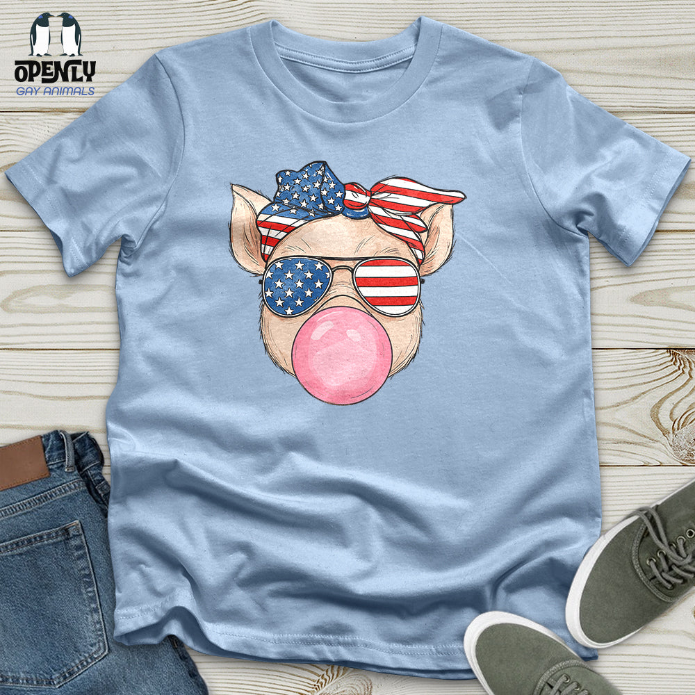 Patriotic Pig Blowing Bubble Gum Unisex T-Shirt