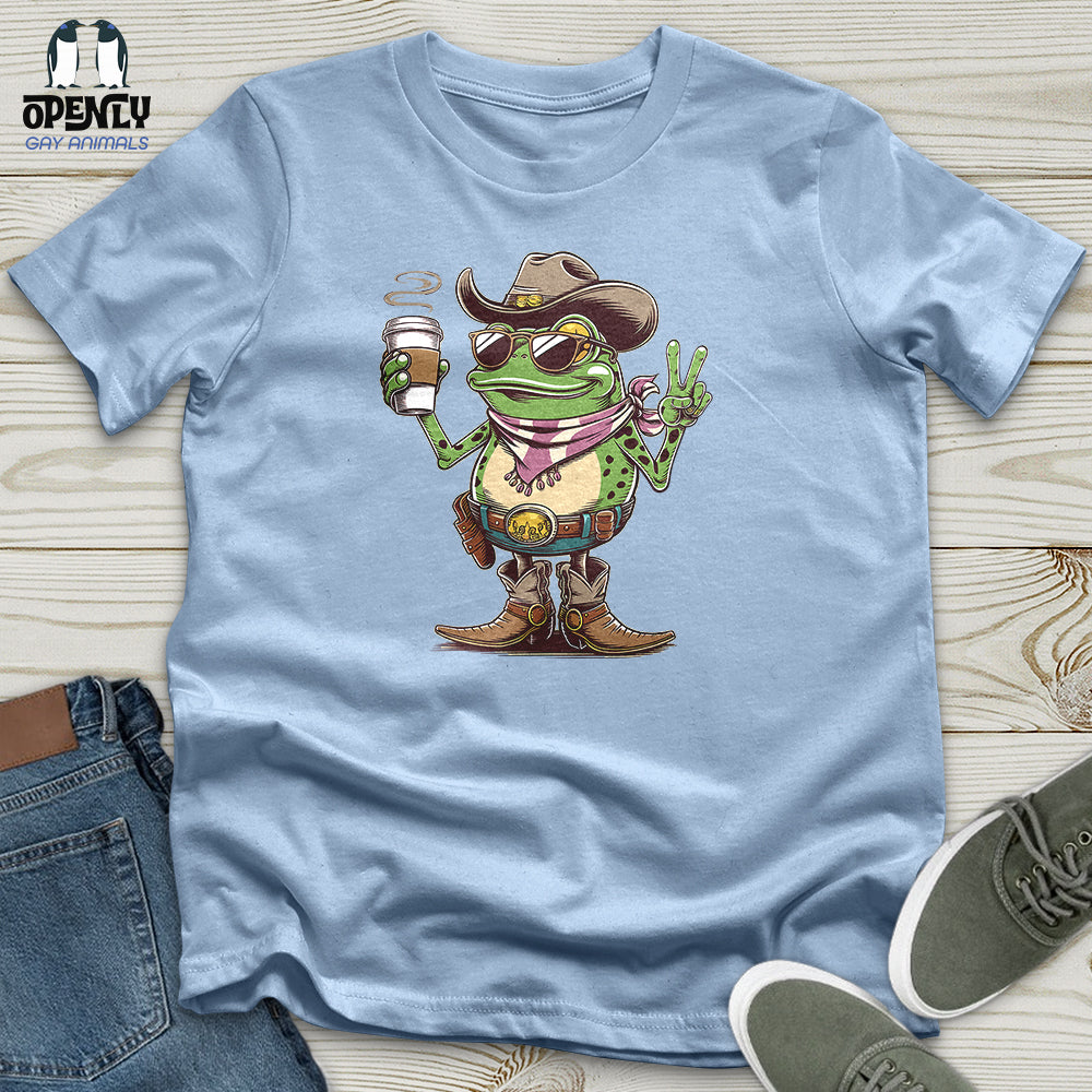 A Cowboy Frog Holding a Coffee Cup Unisex T-Shirt