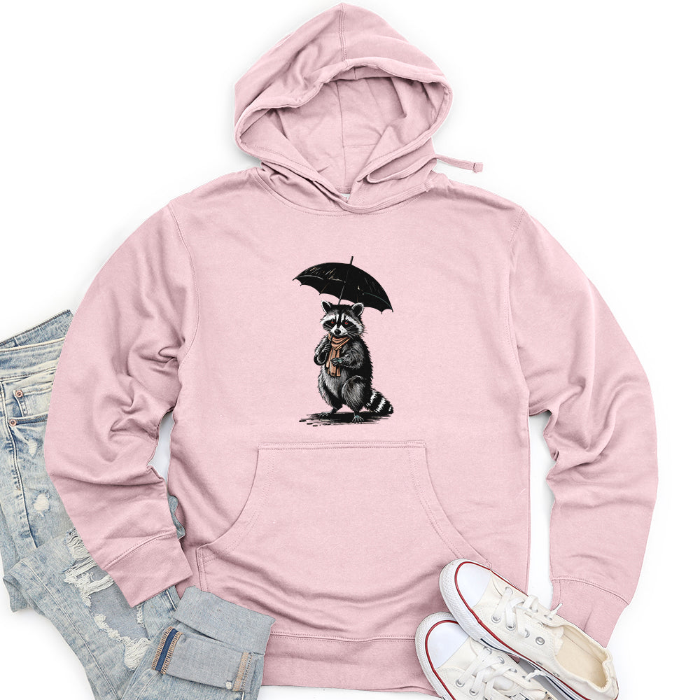 Raccoon Holding Umbrella Unisex Midweight Hoodie