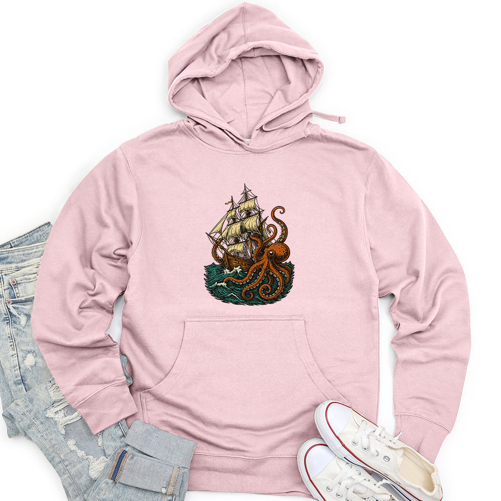 Octopus Attack Pirate Ship Unisex Midweight Hoodie