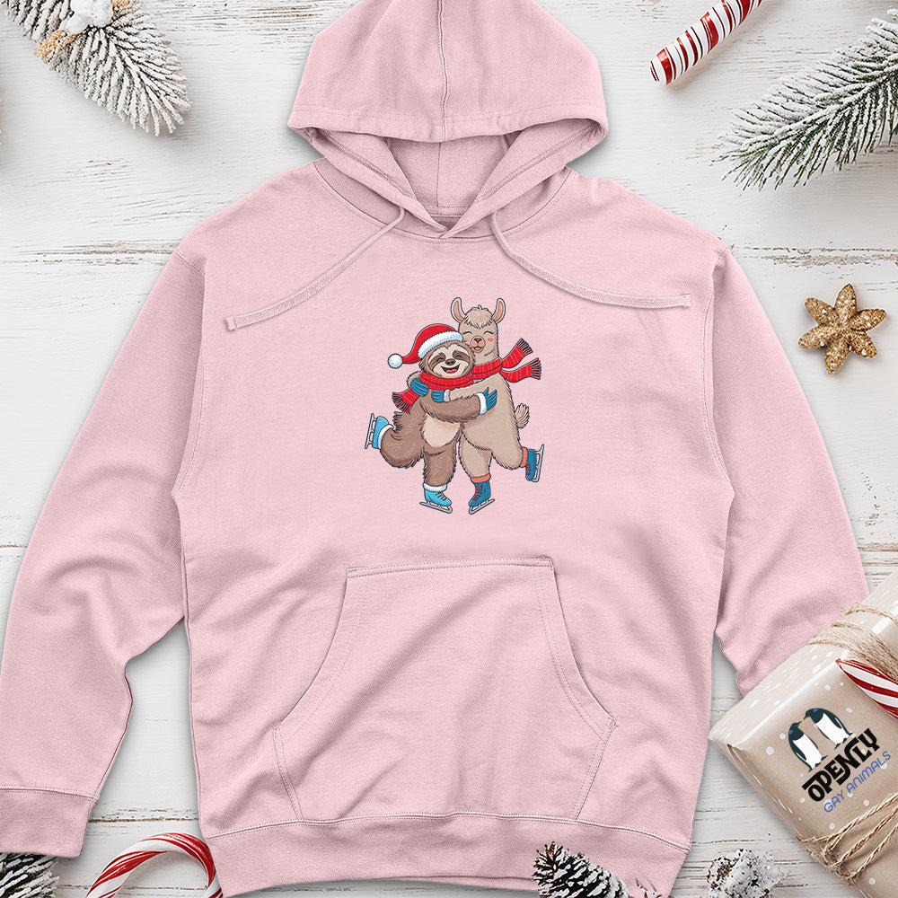 Sloth Hugging Llama Unisex Midweight Hoodie