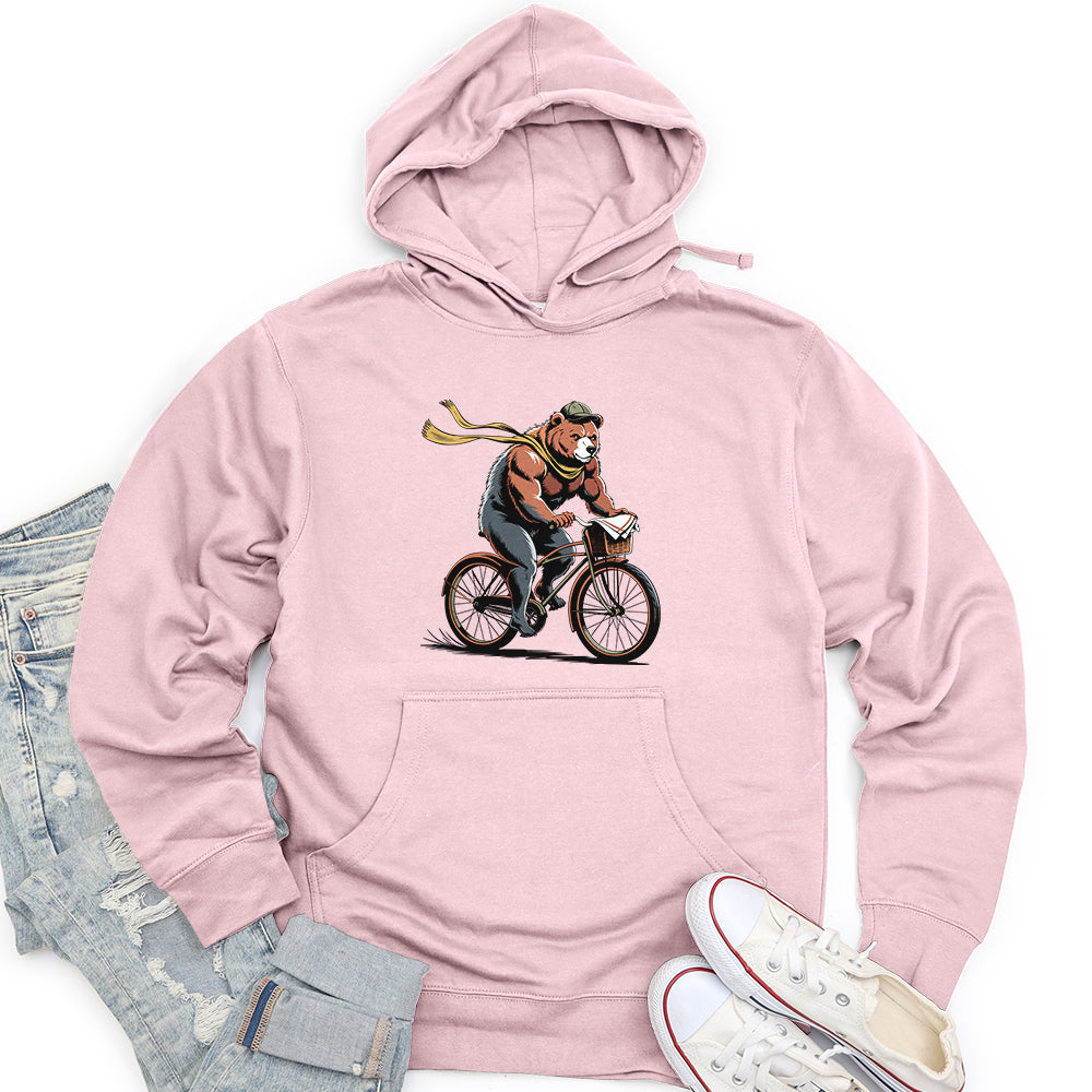 Grizzly Bear Riding Bicycle Unisex Midweight Hoodie