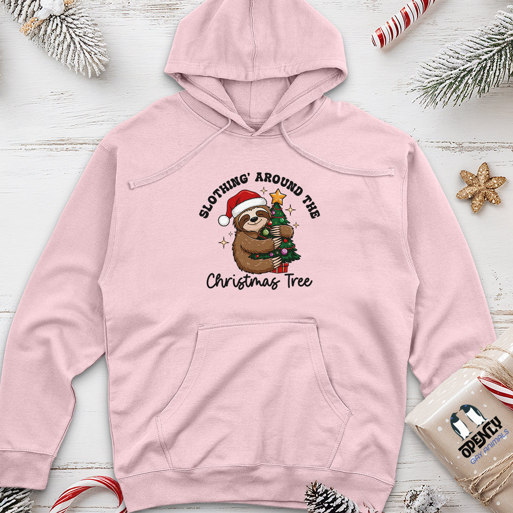 Slothing Around the Christmas Tree Unisex Midweight Hoodie