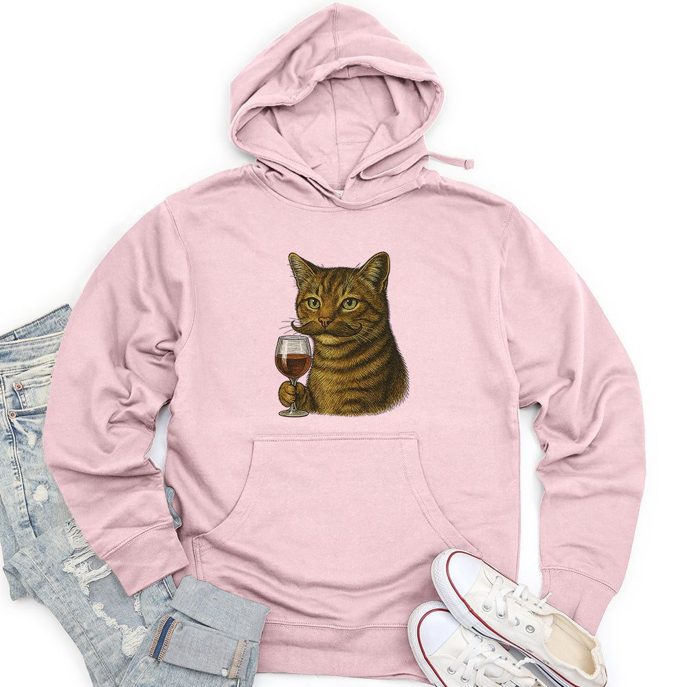 Cat With Wine Glass Unisex Midweight Hoodie
