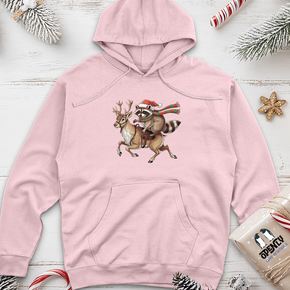 Raccoon Riding Reindeer Unisex Midweight Hoodie