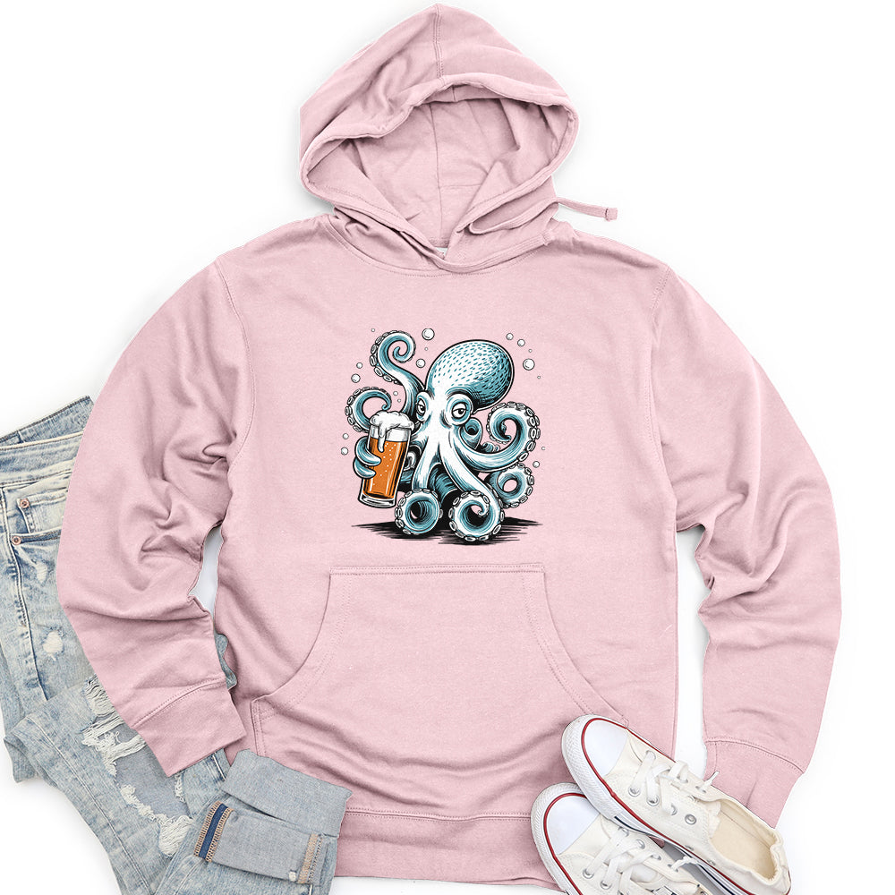 Octopus Holding Beer Glass Unisex Midweight Hoodie