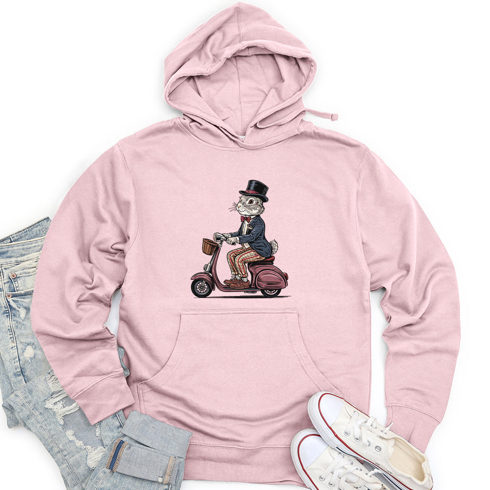 Rabbit Riding a Scooter Unisex Midweight Hoodie