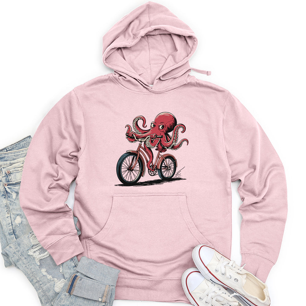 Octopus Riding Bicycle Unisex Midweight Hoodie