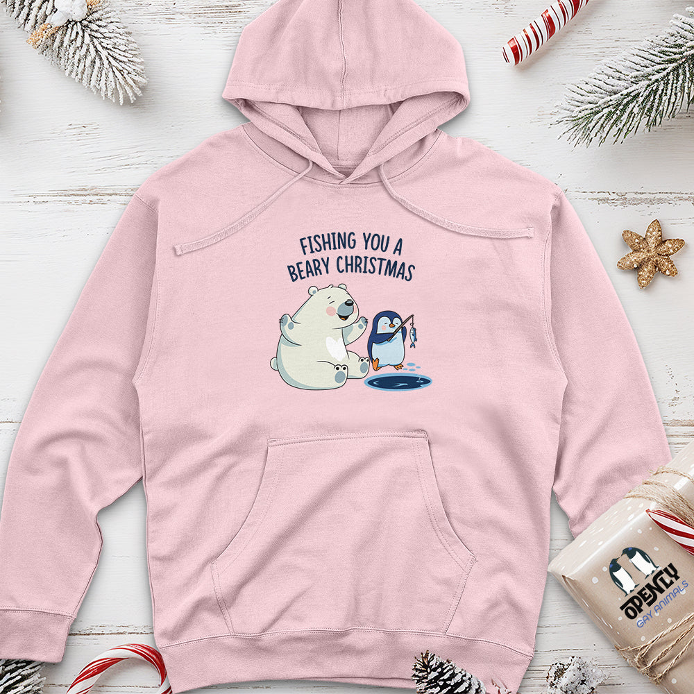 Fishing You a Beary Christmas Unisex Midweight Hoodie