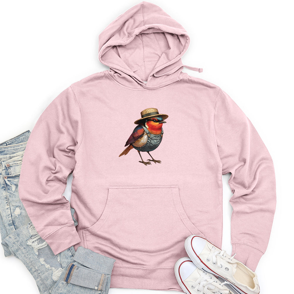 Robin Bird With a Straw Hat Unisex midweight hoodie